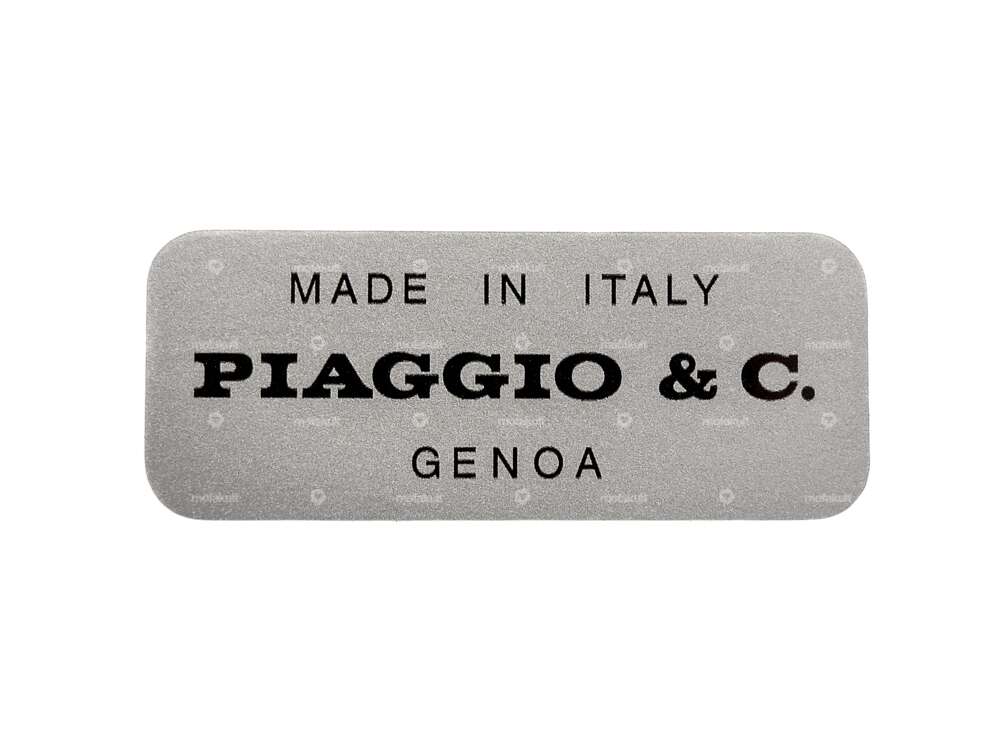 Sticker "Made in Italy Piaggio & C. Genoa" silver 50 x 20 mm | Piaggio Carousel Image 1