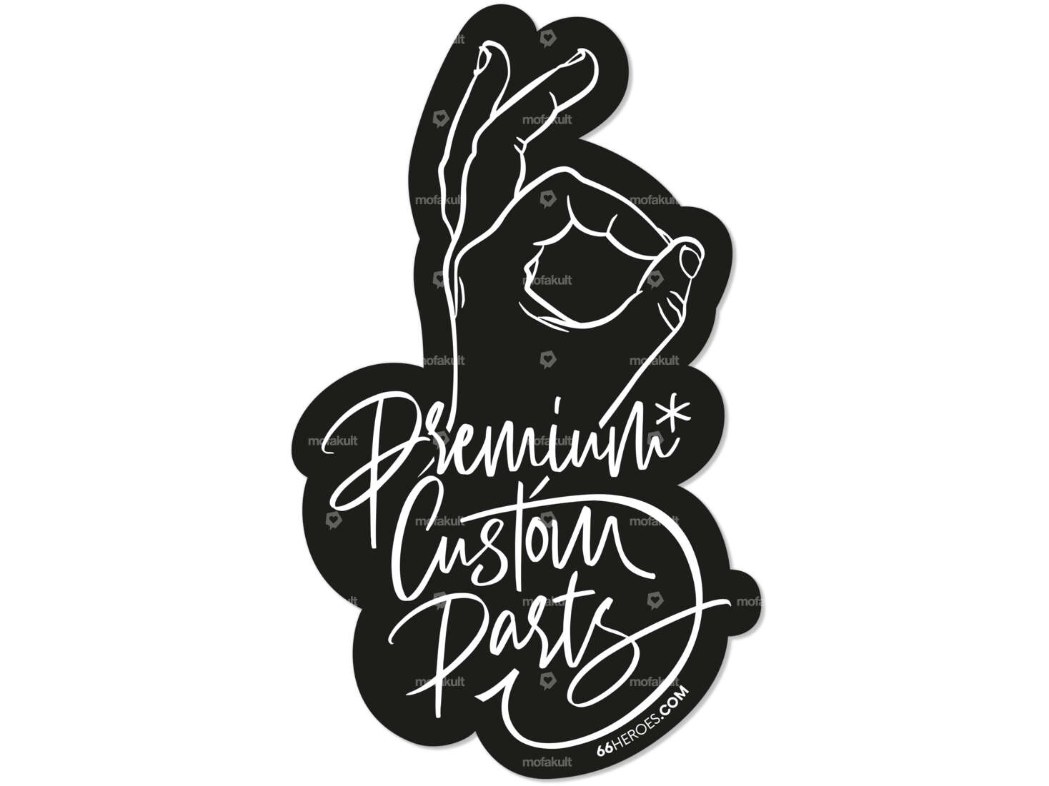Sticker "66HEROES - Premium Custom Parts" 65 x 110 mm black Carousel Image 1