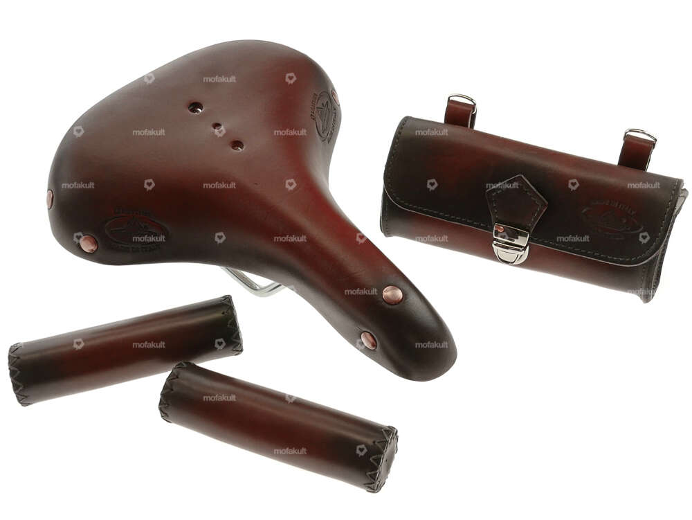 Set saddle / grips / tool bag Charleston genuine leather Carousel Image 1