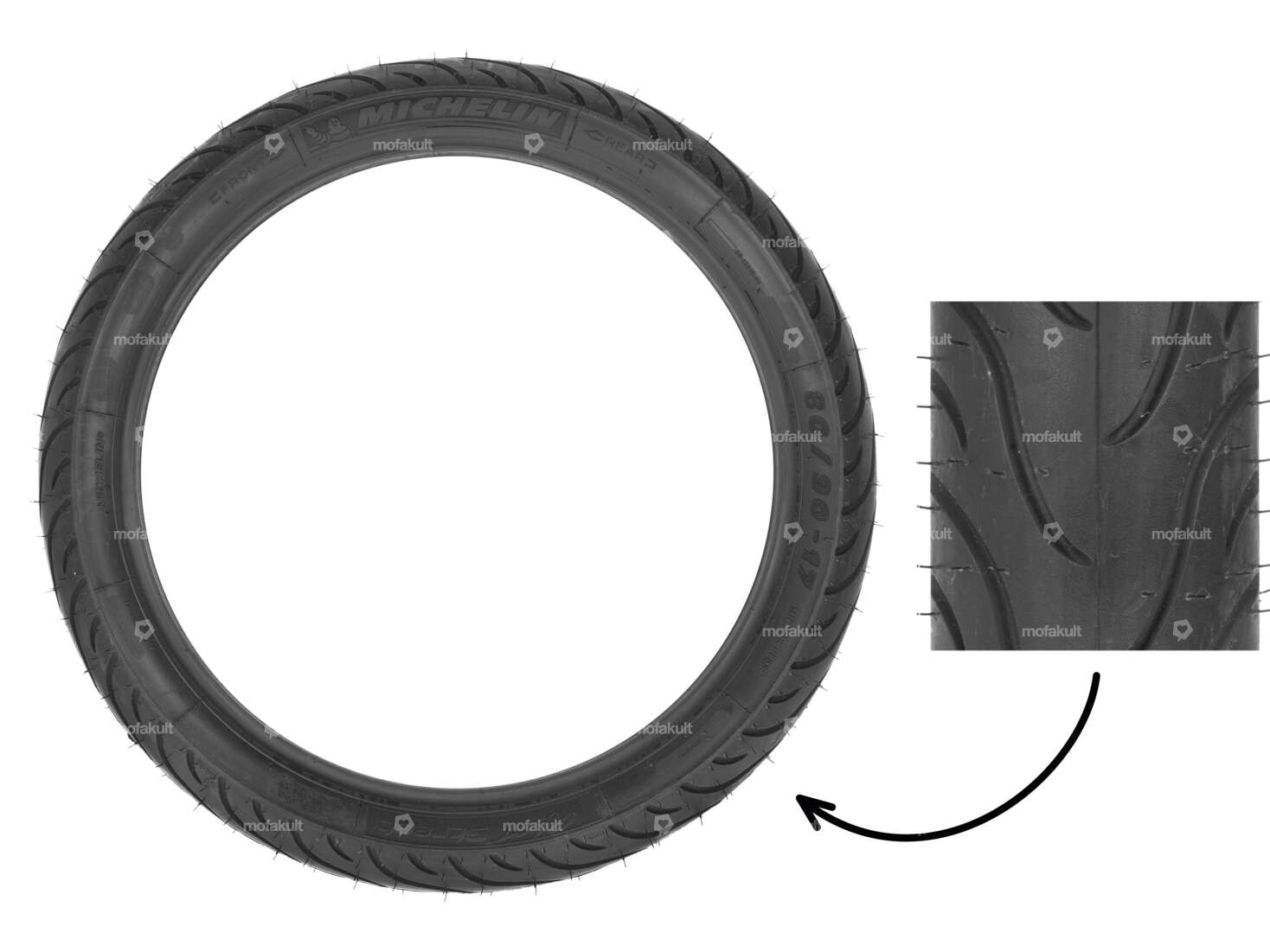 Michelin 80/90 x 17" Pilot Street Semi-Slick tires Carousel Image 1