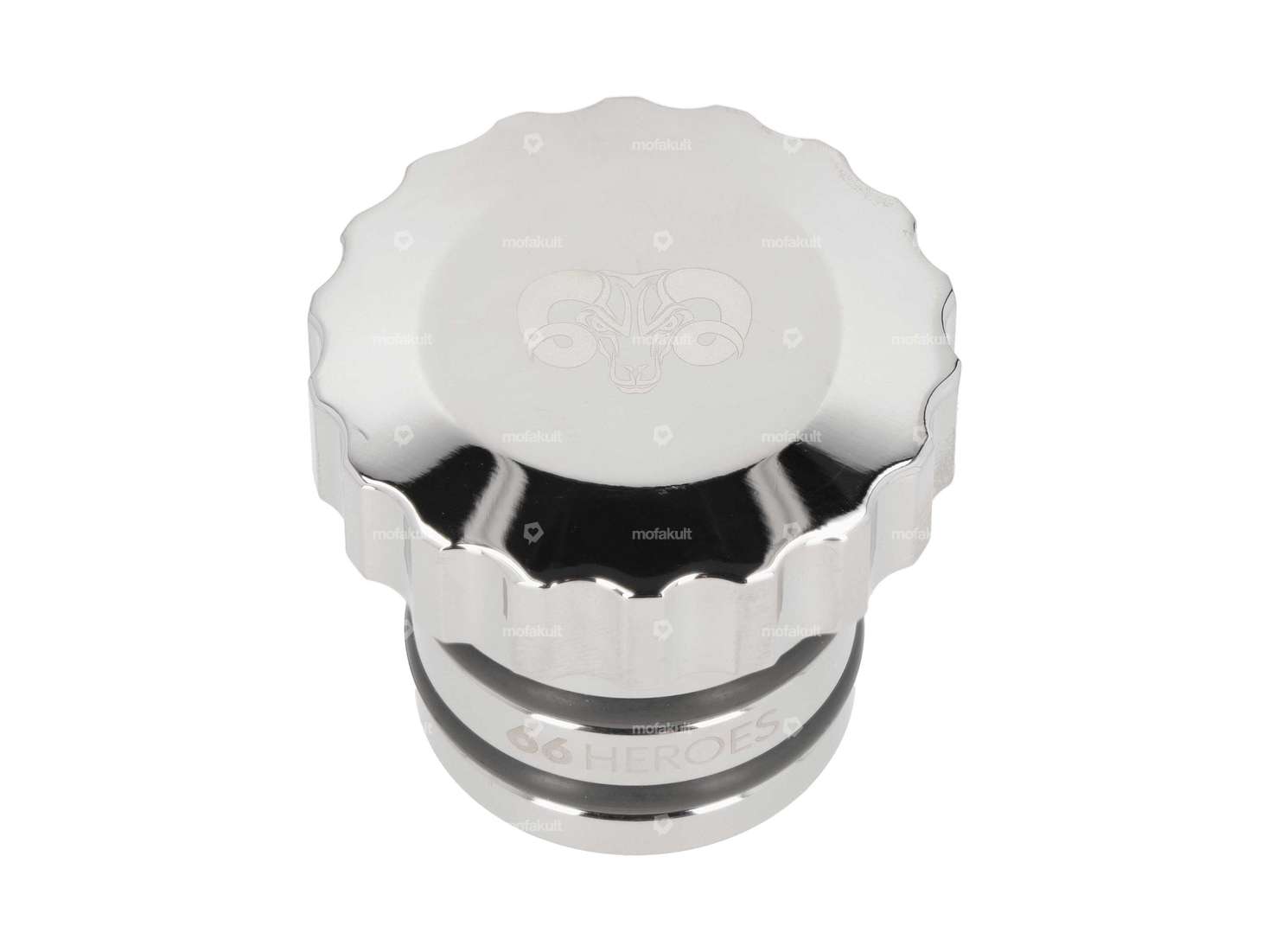 66HEROES Tank cap "66HEROES" corrugated chrome | Piaggio Ciao, Bravo Carousel Image 1