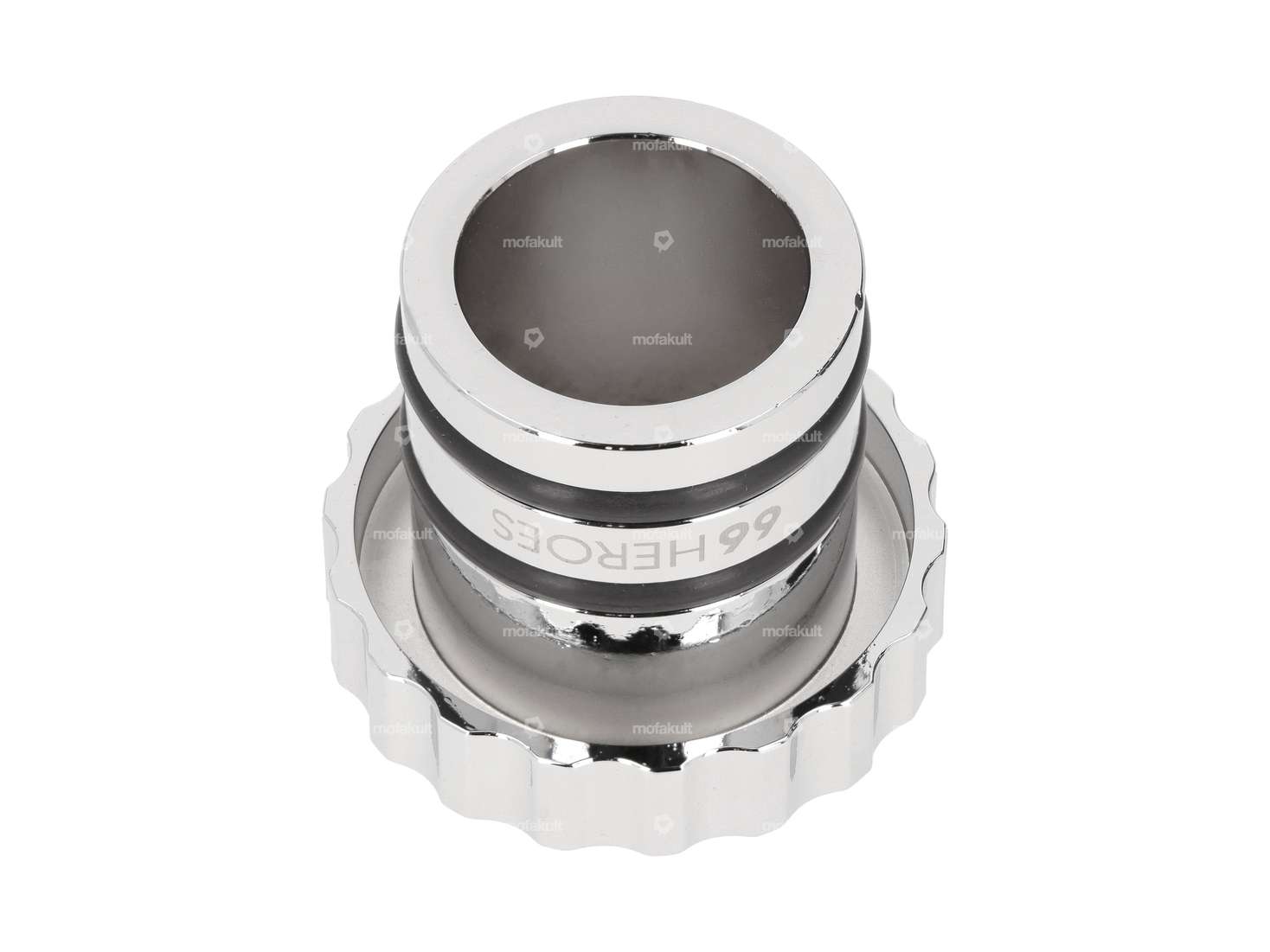 66HEROES Tank cap "Piaggio" corrugated chrome | Piaggio Ciao, Bravo Carousel Image 2