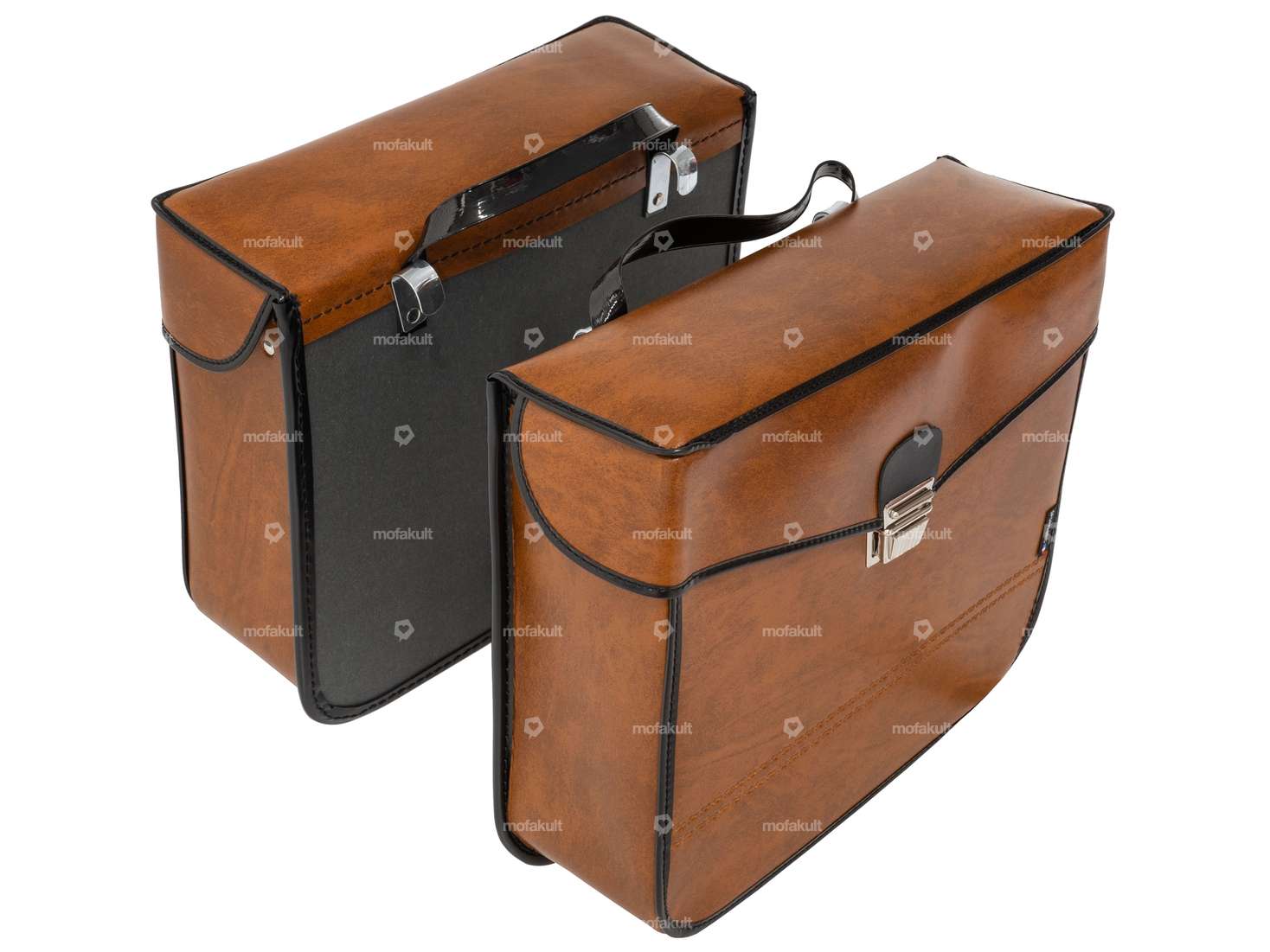 Luggage bags brown square leather look Carousel Image 1