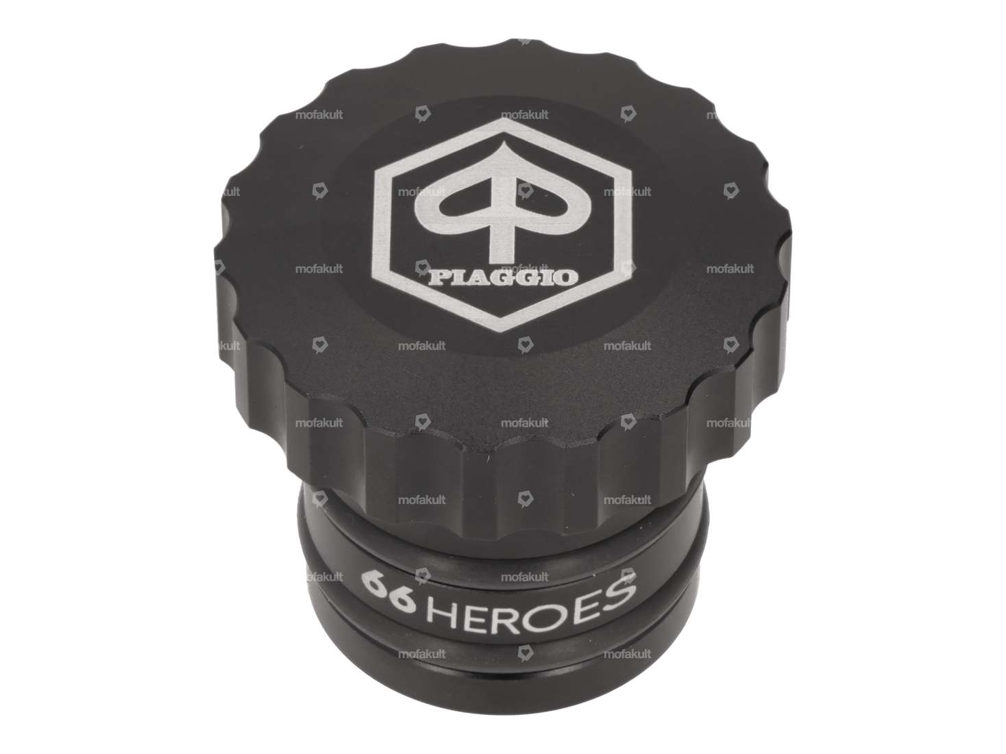 66HEROES Tank cap "Piaggio" corrugated black | Piaggio Ciao, Bravo Carousel Image 1